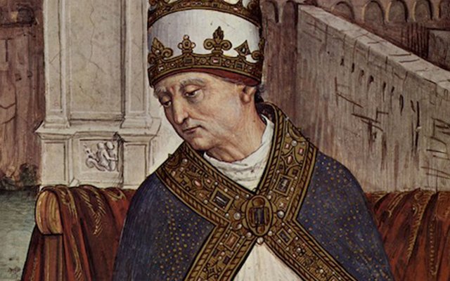 Bild 1: Papst Pius II. (Papst von 1458–1463), Gemälde von Pinturicchio. Pius II. setzte durch, dass ein Konklave den Papst nicht mehr abwählen kann. Das war vorher möglich!